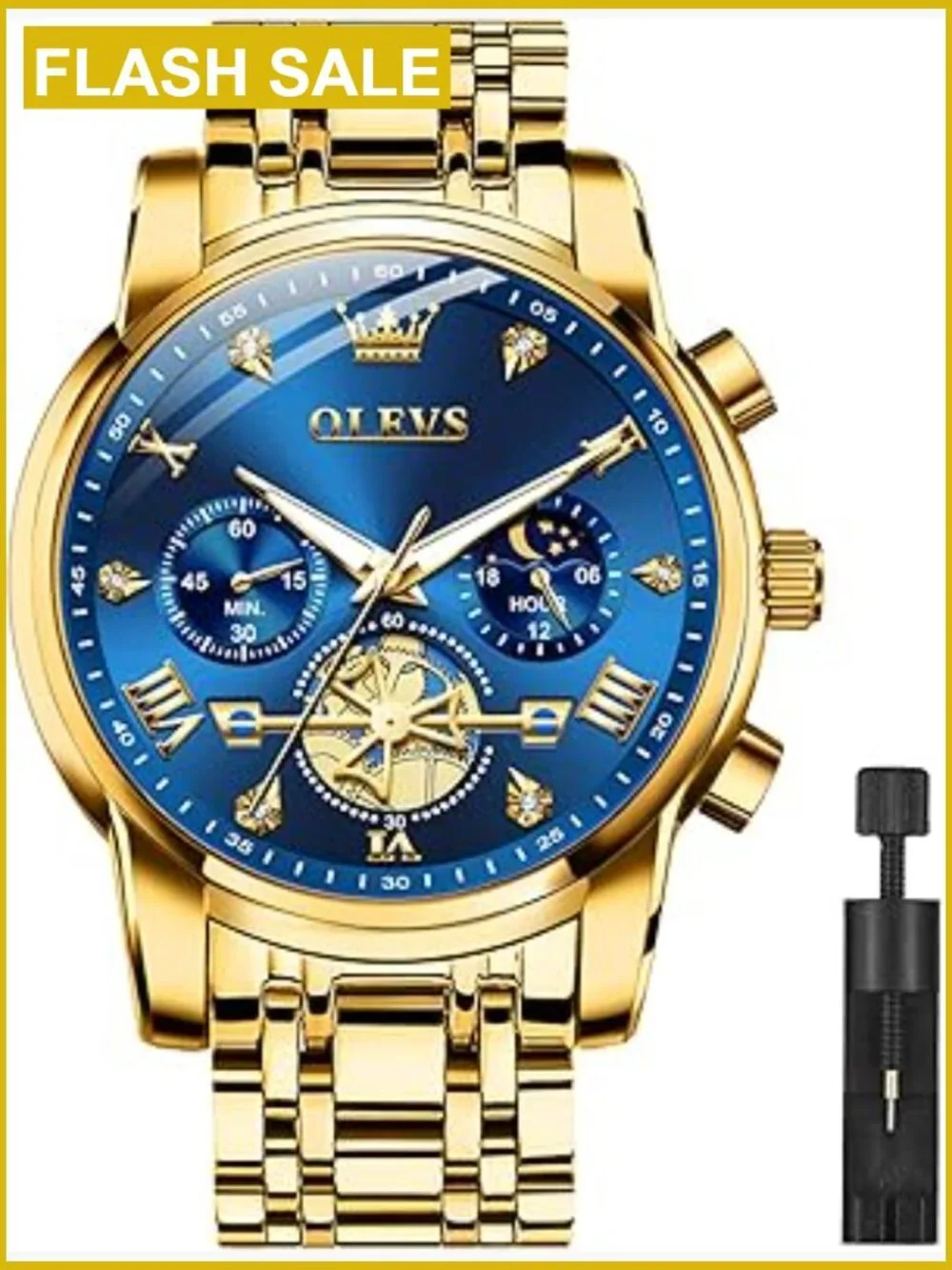 Men's Stainless Steel Chronograph Watch Silver Black Roman Numeral Dress